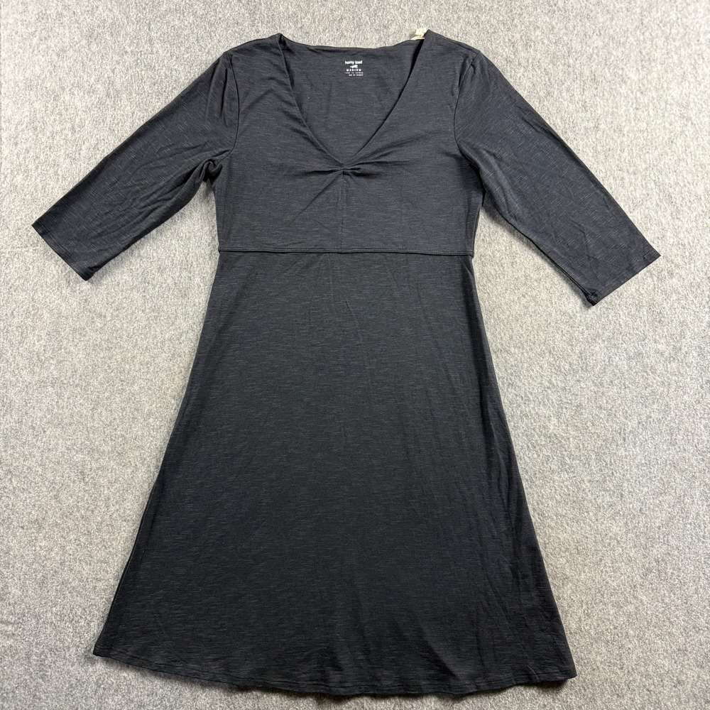 Horny Toad Womens Charcoal Gray V-Neck Empire Waist 3/4 Sleeve A-Line Dress M